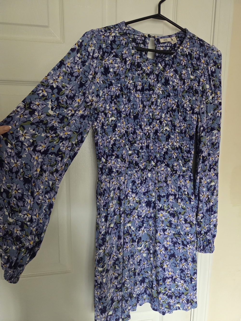 River Island Blue Floral Smocked Mini Dress